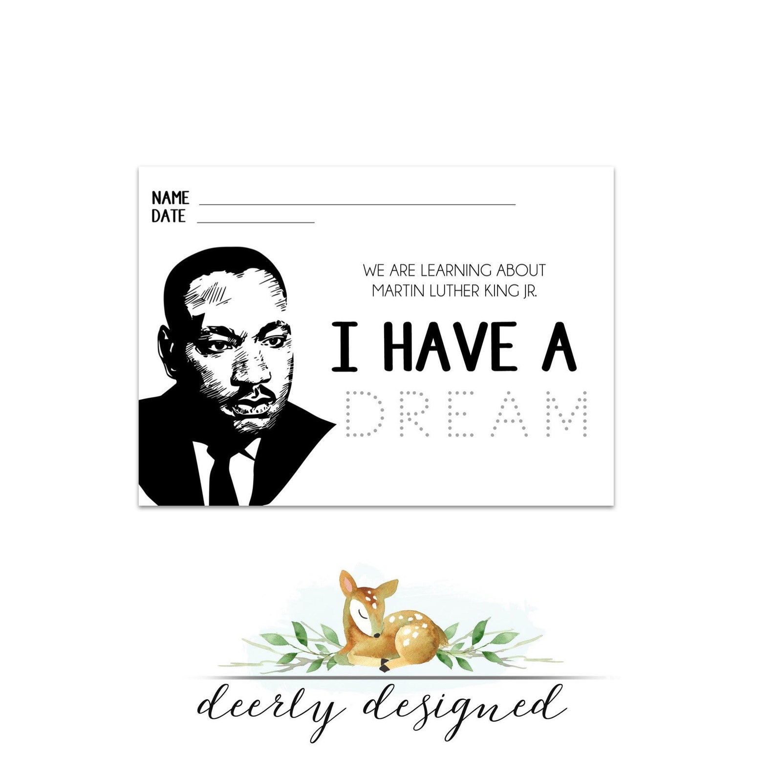 MLK I Have A Dream Worksheet Tracing Preschool Activity Etsy