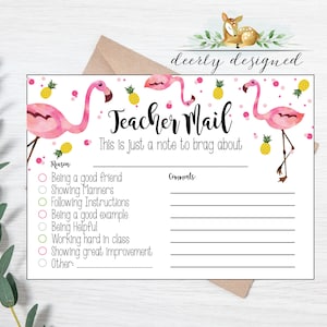 Teacher Mail - Flamingo and Pineapple Note from the Teacher - Teacher Report - Good Report from Teacher Printable - Teacher Parent Report