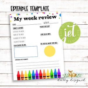 EDITABLE Preschool Week review template - Headstart - Preschool - Mothers Day Out - Infant Care- Home daycare Printable - Editable Template