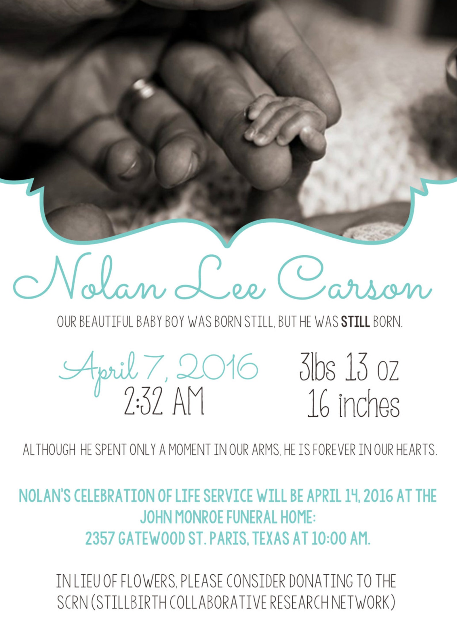 Baby Memorial Service Remembering Child Stillborn Funeral Etsy