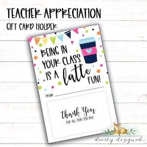 Leraar waardering koffie cadeau kaart houder - Starbucks cadeau kaart - Latte koffie cadeau kaart houder - leraar waardering cadeau - kaarthouder