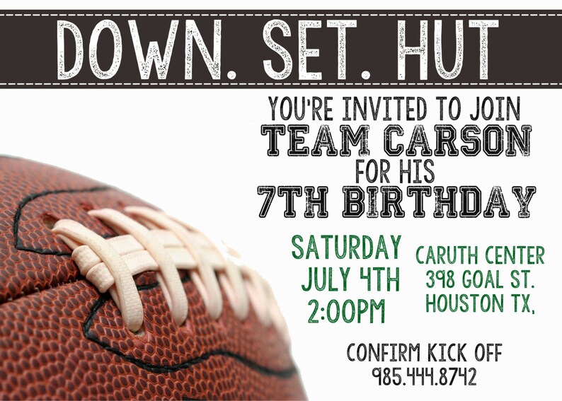down set hut Football themed Birthday or Party Invitation Printable Football theme Digital Invitation Tailgate Party