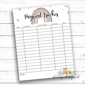 Babysitter  Payment Tracker - Childcare Tracker - Nanny Forms - Babysitting Forms - Daycare Forms - In home Daycare forms - Boho Rainbow