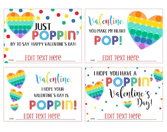 EDITABLE Pop it Valentine Card TEMPLATE - Pop it Valentine Printables - Pop it Tags- Poppin - Pop it fidget toy valentine card - Add names