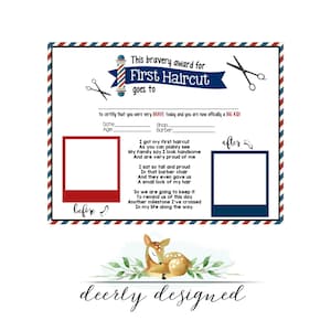 First Haircut Barber Shop Printable | Haircut Award | Barber Printable | My First Hair Cut | Instant Download  |  Print at Home