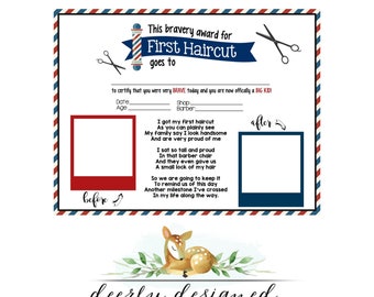 First Haircut Barber Shop Printable Haircut Award Barber - Etsy