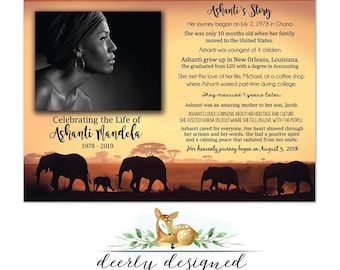 African Sunset Funeral Program -  Elephants | Africa| Memorial Service | Celebration of Life Program  | The Story | Deerly Designed