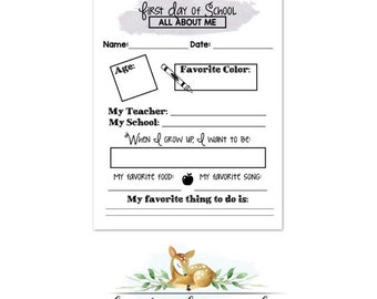 First Day Of School About Me Worksheet - Teacher Printable - PDF Instant Download - Not Editable Template