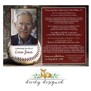 Unique Funeal Keepsake Baseball theme Funeral Program | Obituary | Celebration of Life - Order of Service | Baseball Celebration of life