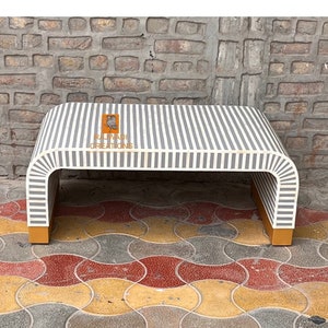 Handmade Bone Inlay Wooden Modern Striped Pattern Coffee Table Furniture