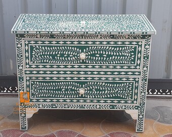 Handmade Bone Inlay Wooden Modern Floral Pattern Sideboard with 2 Drawer Furniture