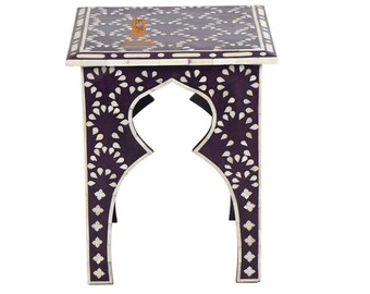 Handmade Bone Inlay Wooden Modern Floral Pattern End table / Sidetable Furniture