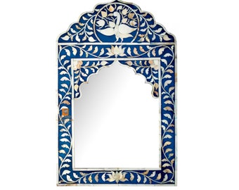 Handmade Mother of Pearl Inlay Wooden Modern Floral Pattern Mirror Frame Furniture