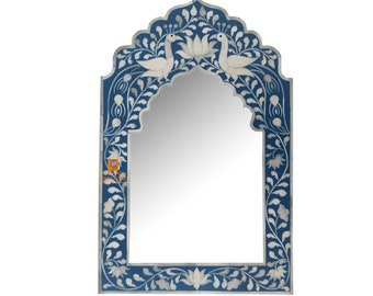 Handmade Bone Inlay Wooden Modern Floral Pattern Mirror Frame Perfect Gift For Your Valentine.
