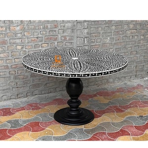 Handmade Bone Inlay Wooden Modern Floral Pattern Dining Table Furniture