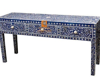 Handmade Mother of Pearl Inlay Wooden Modern Floral Pattern Console Table Furniture with 3 Drawer Furniture