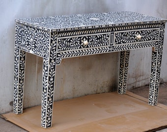 Handmade Bone Inlay Wooden Modern Floral Pattern Console Table Furniture with 2 Drawer