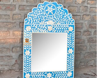 Handmade Bone Inlay Wooden Modern Floral Pattern Mirror Frame Furniture