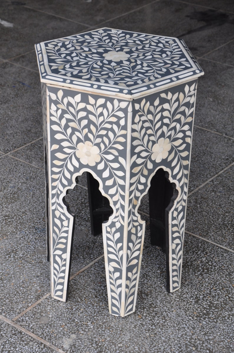 Handmade Camel Bone Inlay Furniture Wooden Antique Modern Side Table