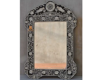 Handmade Bone Inlay Wooden Modern Floral Pattern Mirror Frame Perfect Gift For Your Valentine.