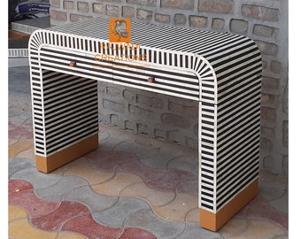 Handmade Bone Inlay Wooden Modern Waterfall/ stripped / with 2 door Console Table Furniture .