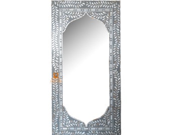 Handmade Mother of Pearl Inlay Wooden Modern Floral Pattern Mirror Frame Furniture