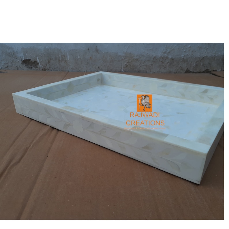 Handmade Bone Inlay Wooden Modern Geometric Eye Pattern Serving Tray Furniture
