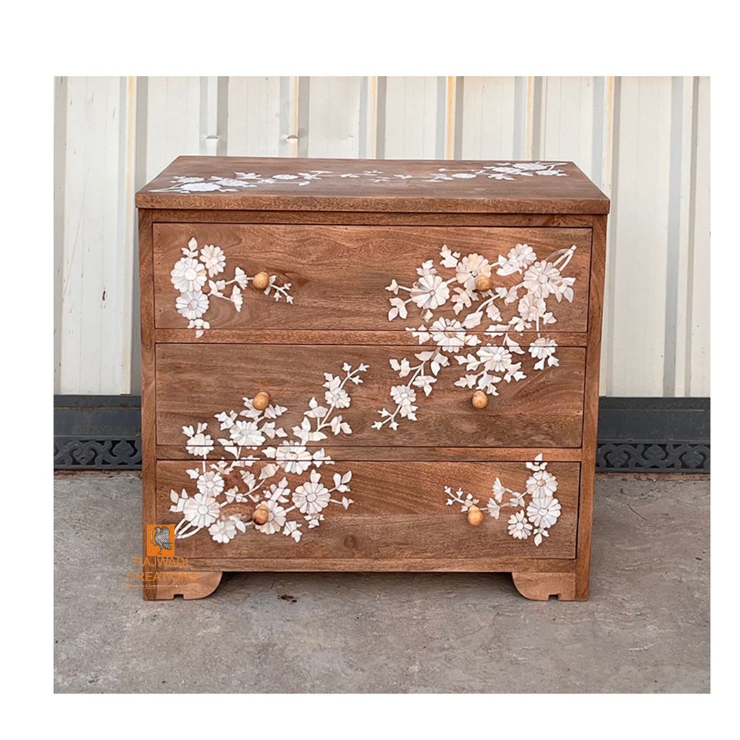 Modern Floral Pattern Table Handmade Mother of Pearl Inlay Wooden Modern Floral Pattern Table With ...