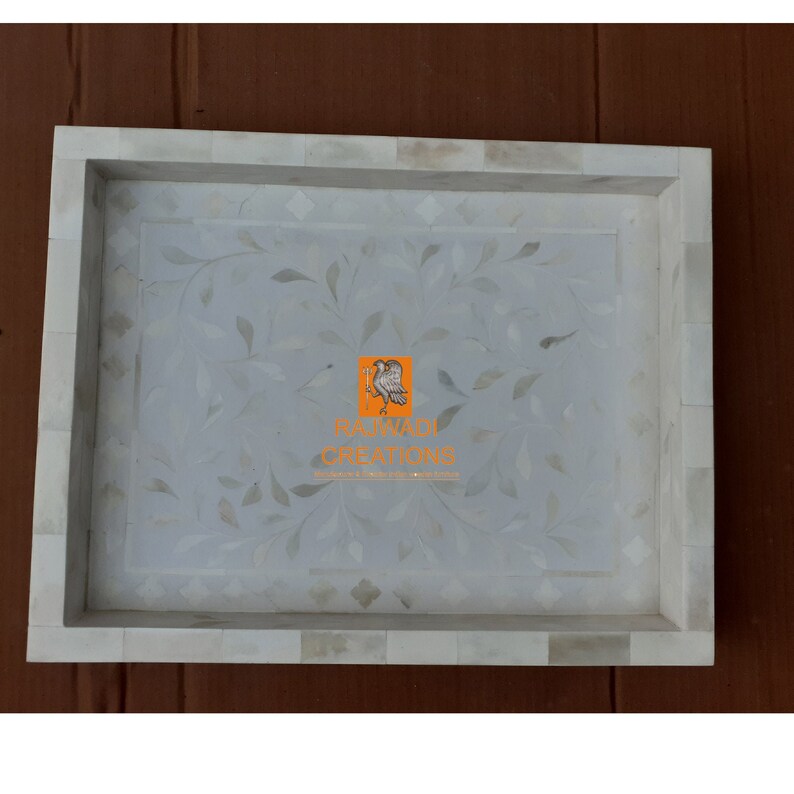 Handmade Bone Inlay Wooden Modern Geometric Eye Pattern Serving Tray Furniture
