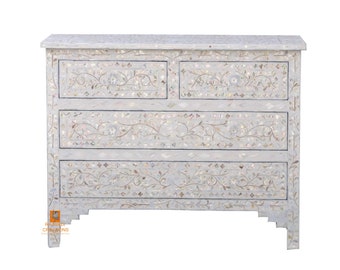Handmade Mother of Pearl Wooden Modern Floral Pattern Sideboard with 4 Drawer Furniture