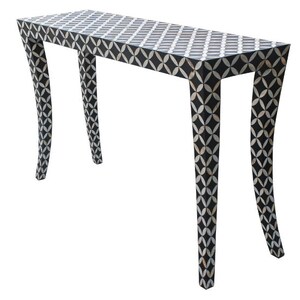 Handmade Mother of Pearl Inlay Wooden Modern Floral Pattern Console Table Furniture image 1