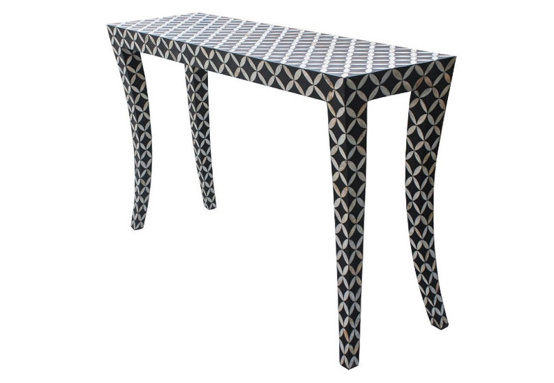 Handmade Mother of Pearl Inlay Wooden Modern Floral Pattern Console Table Furniture image 1