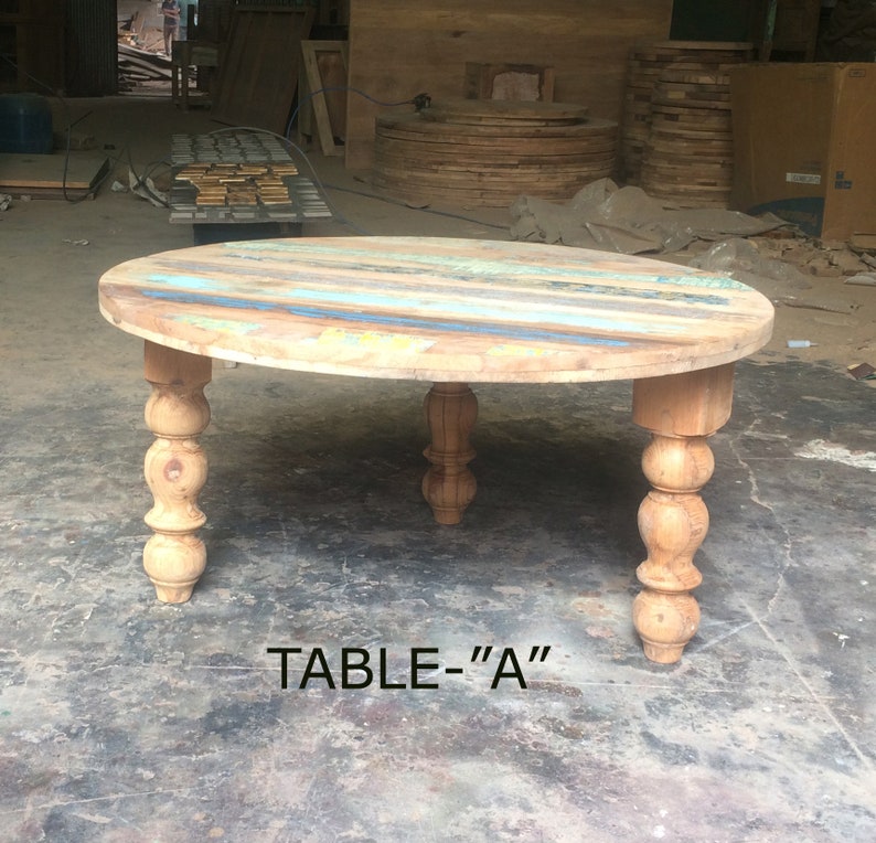 Handmade Solid Reclaimed Wood Coffee Table 36 Round With Base
