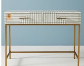 Handmade Bone Inlay Wooden Modern Waterfall , stripped ,Console Table Furniture With 2 Drawer
