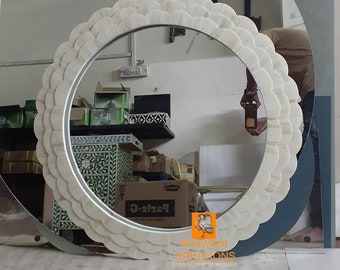 Handmade Bone Inlay Wooden Modern Pattern Mirror Frame Furniture