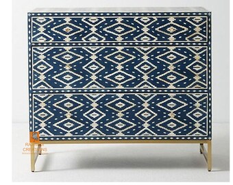 Handmade Bone Inlay Wooden Modern Floral Pattern Sideboard with 3 Drawer Furniture