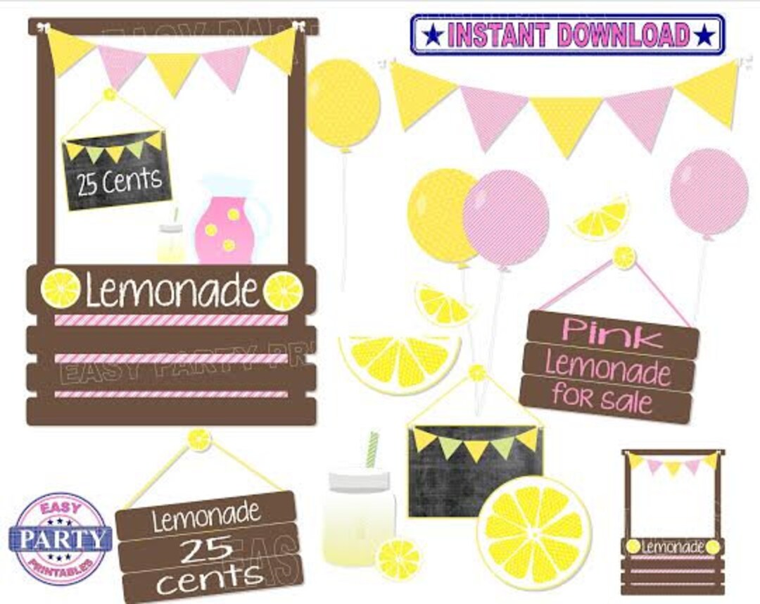 Pink Lemonade Stand Clip Art Summer Clip Art Lemons Etsy