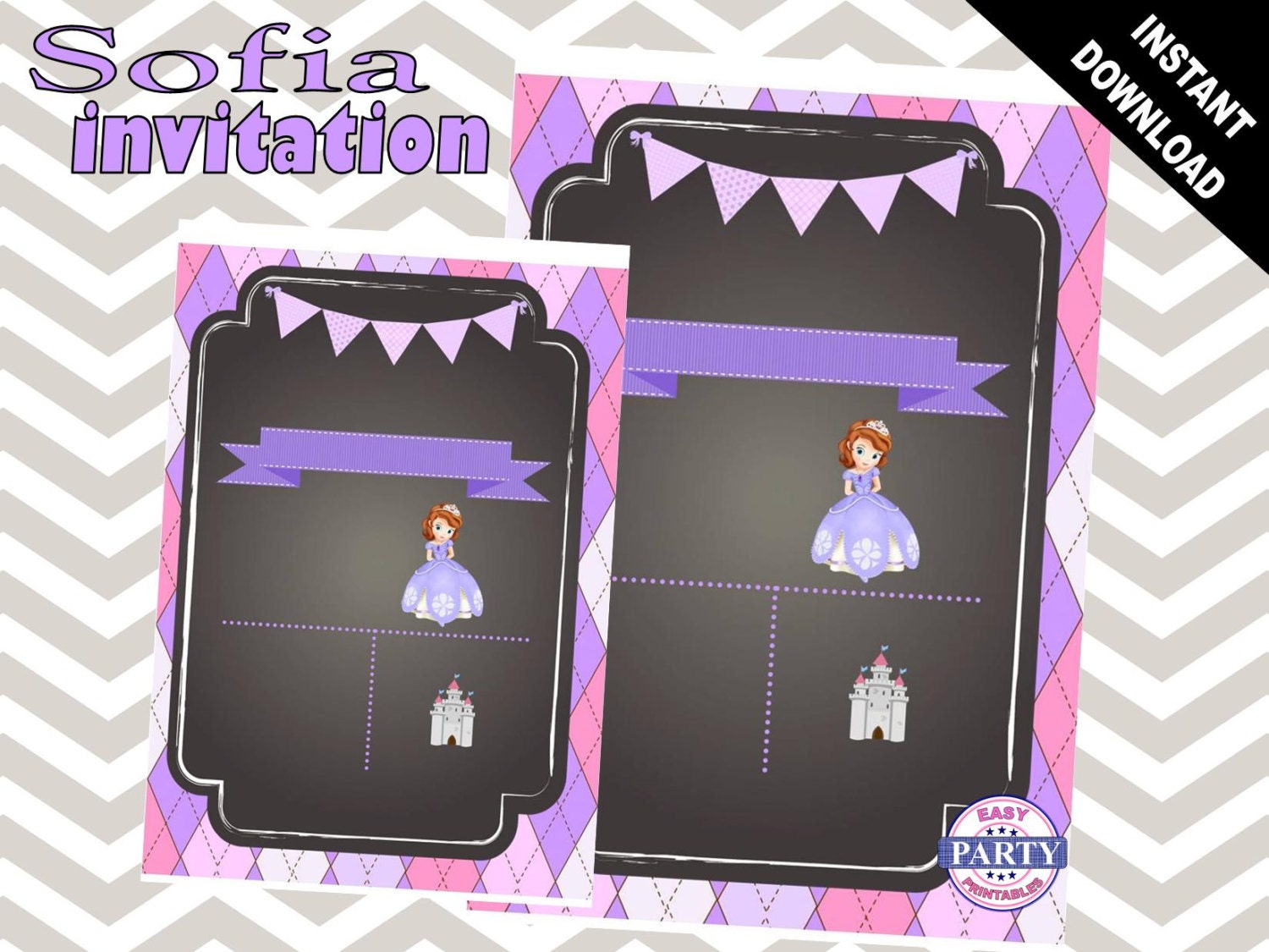 Sofia The First Birthday Invitation Template Purple Etsy