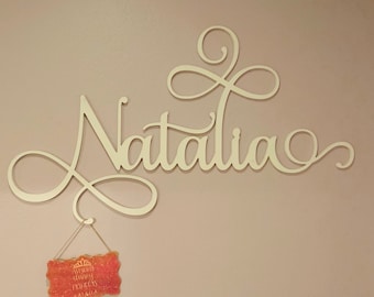 Wooden Name Sign Natalia Custom Personalized Wall Art - Wood Name Sign Wood Monogram Sign Nursery Name Sign Kids Room Name Sign