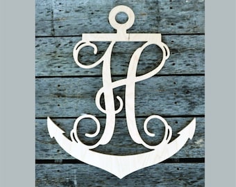 Anchor Monogram Wooden Letters- Wall Monogram- Anchor- Nautical Decor, Nautical Nursery Decor, Beach House Decor, Nautical