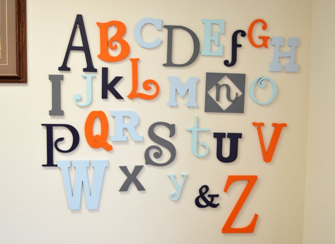 Wooden Alphabet Letters alphabet Set Wooden Letters Painted Nursery Wall Letters, Wood Letters ...