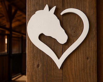 Horse Head Heart Wall Decor – Rustic Wooden Barn Sign for Equestrian Lovers, Farmhouse Stable Art, Horse Lover Gift, Country Western Style