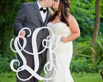 Wooden Monogram Wall Hanging - Wedding Monogram - Wooden Letters - Nursery Decor - Vine Script Wooden Monogram - Wall Hanging Initials