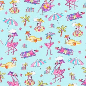 Flamingo Beach fabric-by the 1/2 yard and yard-cotton-beach