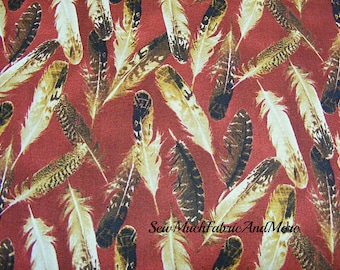 Quail Feathers fabric- By the yard and 1/2 yard-cotton-Andover-rustic red