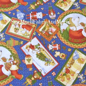Not a Creature was stirring scenic christmas fabric~by the yard~mice~nutcrackers~bears~RJR~blue~Jacqueline Decker