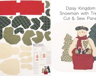 Vintage Daisy Kingdom Snowman with Trees-Cut & Sew Panel-Soft doll-Christmas