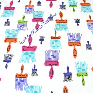 Painterly Fabric~Colorful Whimsy Paintbrushes~by the yd or 1/2 yard~Windham Fabrics~Paint