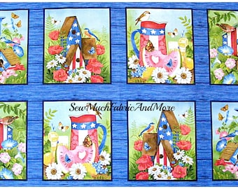 American The Beautiful Fabric Panel-24"x 44"-8 squares-Henry Glass & co-Birds-Birdhouses-patriotic