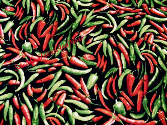 Food Fabric Southwest Red Chili Pepper Toss Black Timeless Treasures YARD